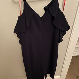 Monique Lhuillier Midnight Blue off the shoulder midi dress